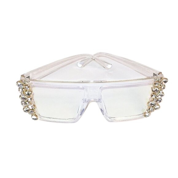 OVERSIZED SQUARE CLEAR CRYSTAL EMBELLISHED BLUE LIGHT BLOCKING GLASSES - Picture 1 of 2